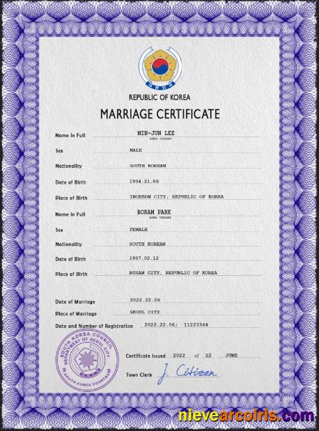 South Korea marriage certificate
